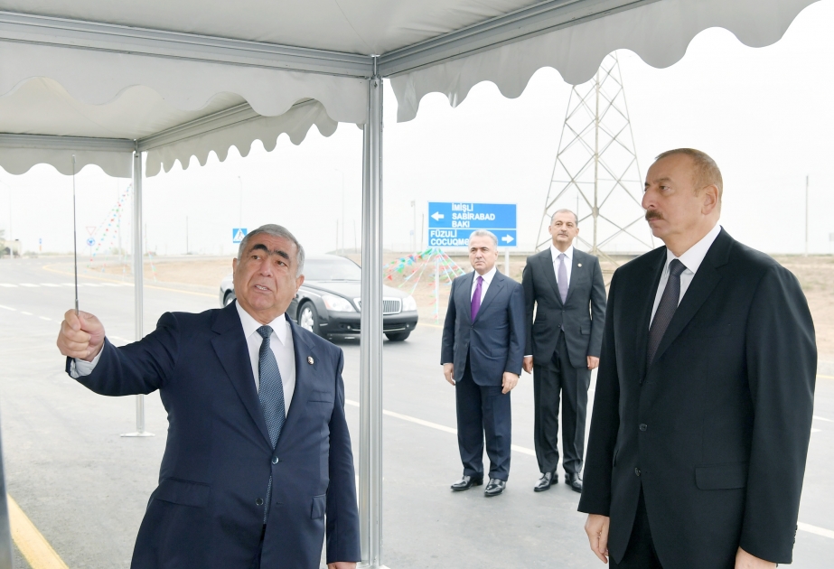 Präsident Ilham Aliyev weiht Automobilstraße Garagaji-Bahramtepe in Imischli ein VIDEO