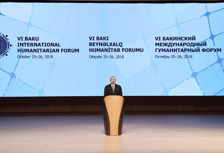 Bakıda VI Beynəlxalq Humanitar Forumu işə başlayıb Azərbaycan Prezidenti İlham Əliyev Forumun rəsmi açılış mərasimində iştirak edir