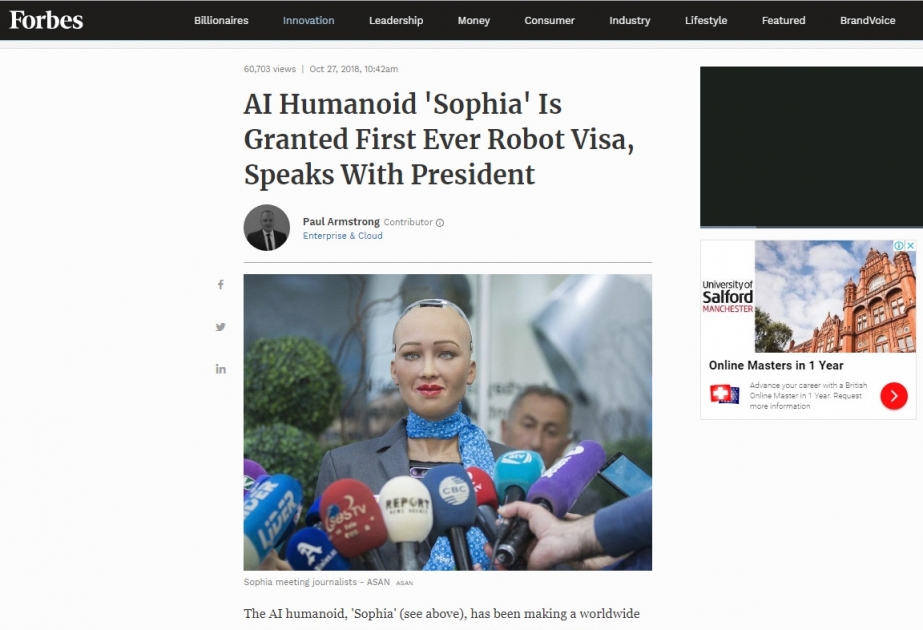 “Forbes” internet jurnalı Sofiyanın ASAN səfərindən yazır