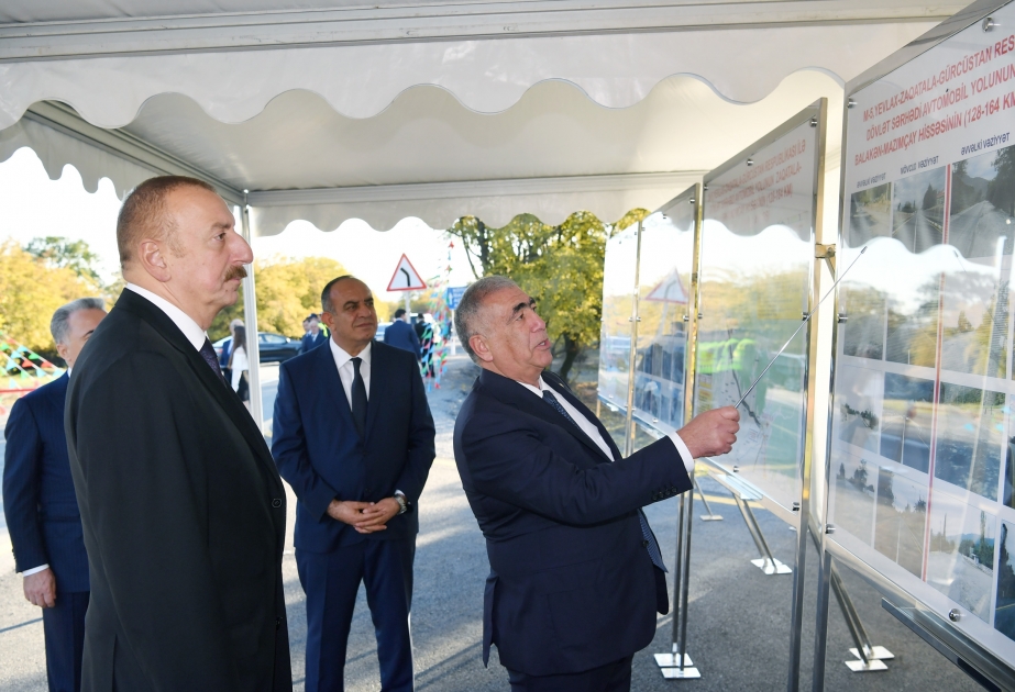 Prezident İlham Əliyev Qax-Qıpçaq-Ağyazı avtomobil yolunun açılışını edib VİDEO