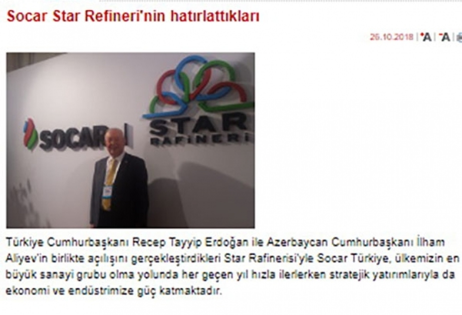 Türkiyəli professor “Star” neft emalı zavodunun əhəmiyyətindən yazıb