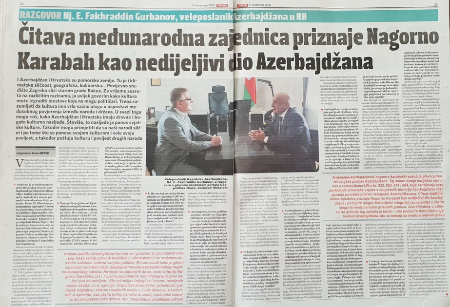Xorvatiyanın “7Dnevno” nəşrinin oxucuları Ermənistan-Azərbaycan münaqişəsi barədə məlumatlandırılıb