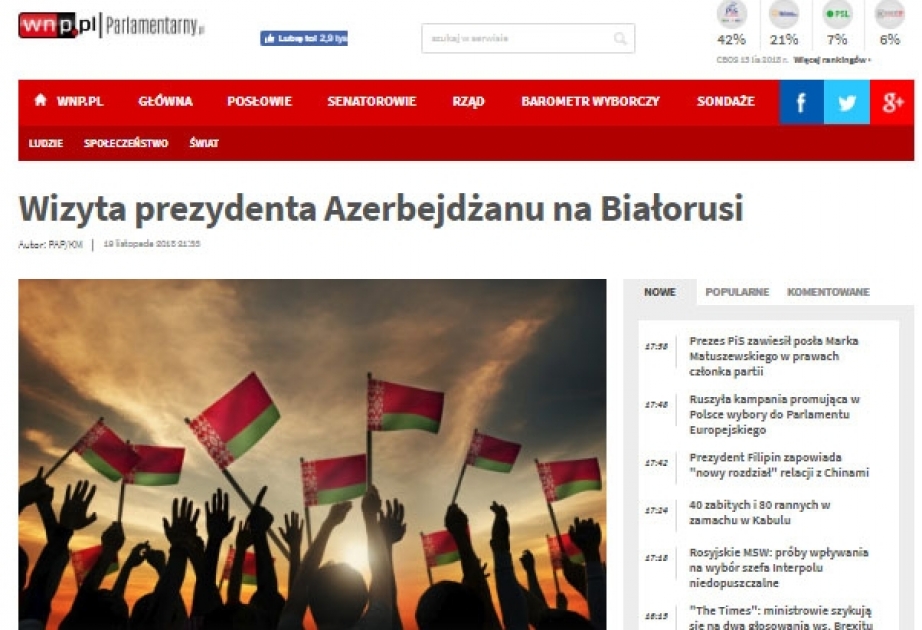 Polşa portalı Prezident İlham Əliyevin Belarusa rəsmi səfərindən yazıb