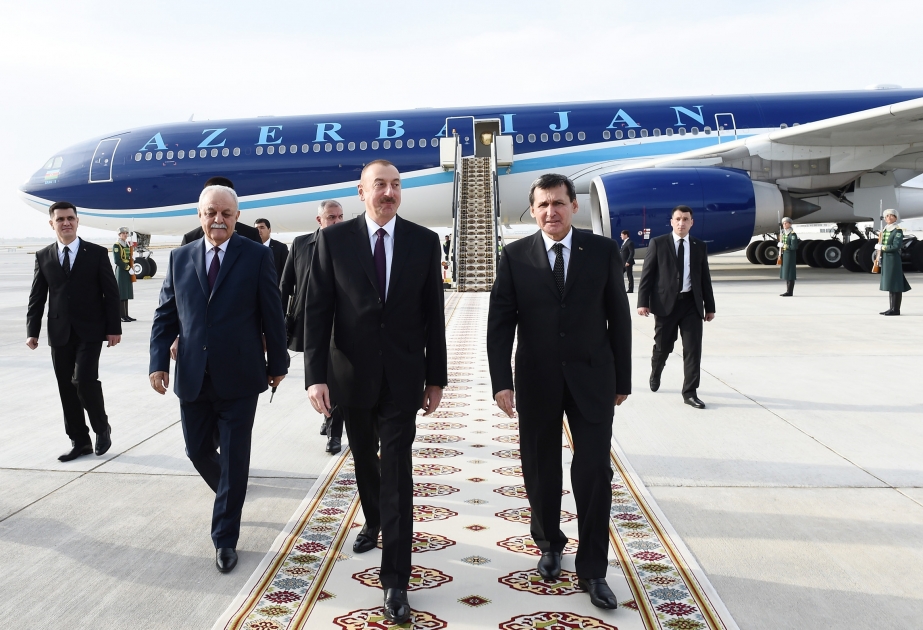 President Ilham Aliyev arrived in Turkmenistan for official visit VIDEO