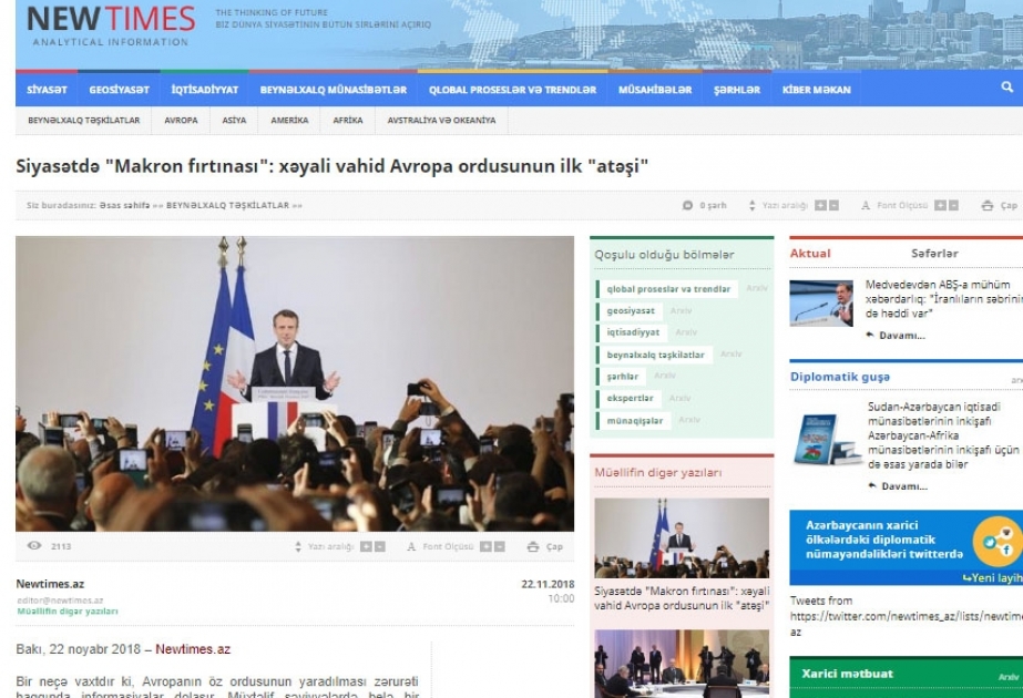 Siyasətdə "Makron fırtınası": xəyali vahid Avropa ordusunun ilk "atəşi"