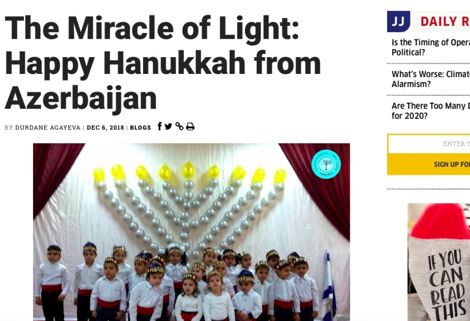 Jewish Journal о значимости праздника Ханука и толерантном обществе в Азербайджане