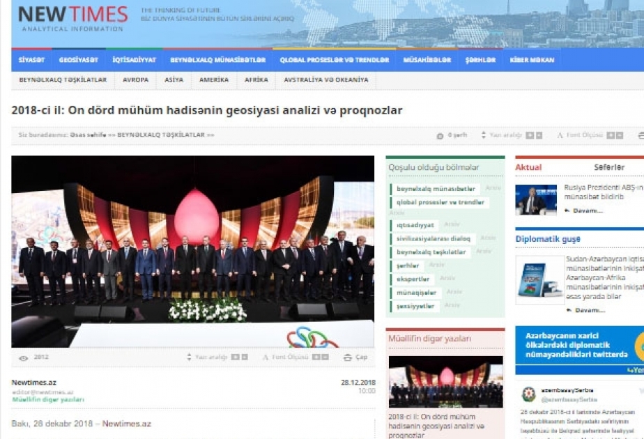 2018-ci il: On dörd mühüm hadisənin geosiyasi analizi və proqnozlar