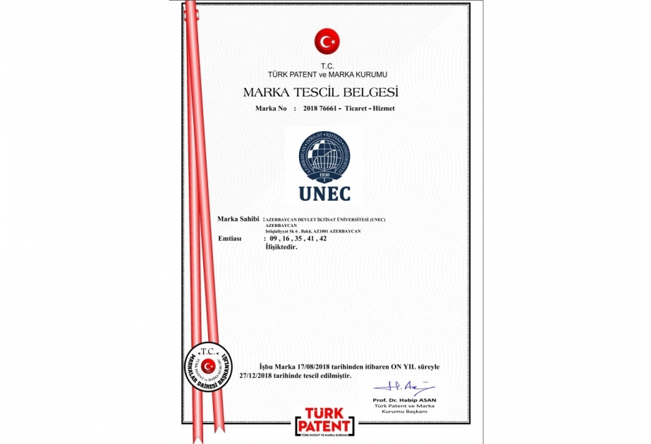 UNEC brendi Türkiyədə də dövlət qeydiyyatına alınıb