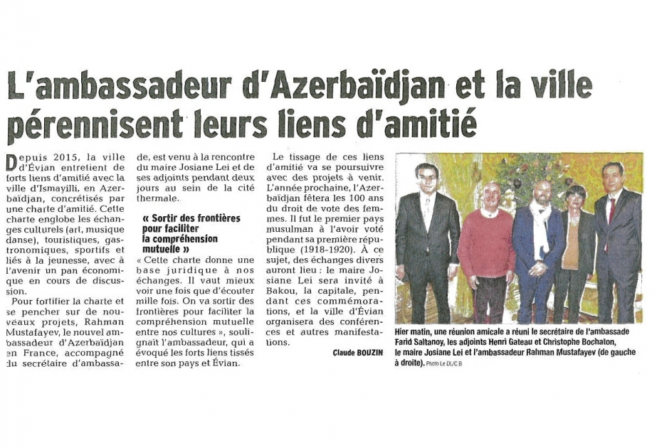Le Dauphiné Libéré publie un article sur la visite de l’ambassadeur d’Azerbaïdjan en France à Évian-les-Bains