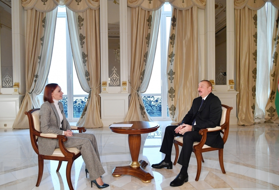 Entrevista del máximo mandatario azerbaiyano Ilham Aliyev al canal de televisión Rusia-24