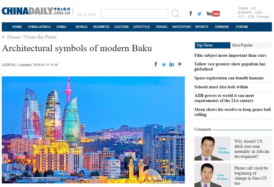 “China Daily” qəzeti Bakının müasir memarlığından yazır
