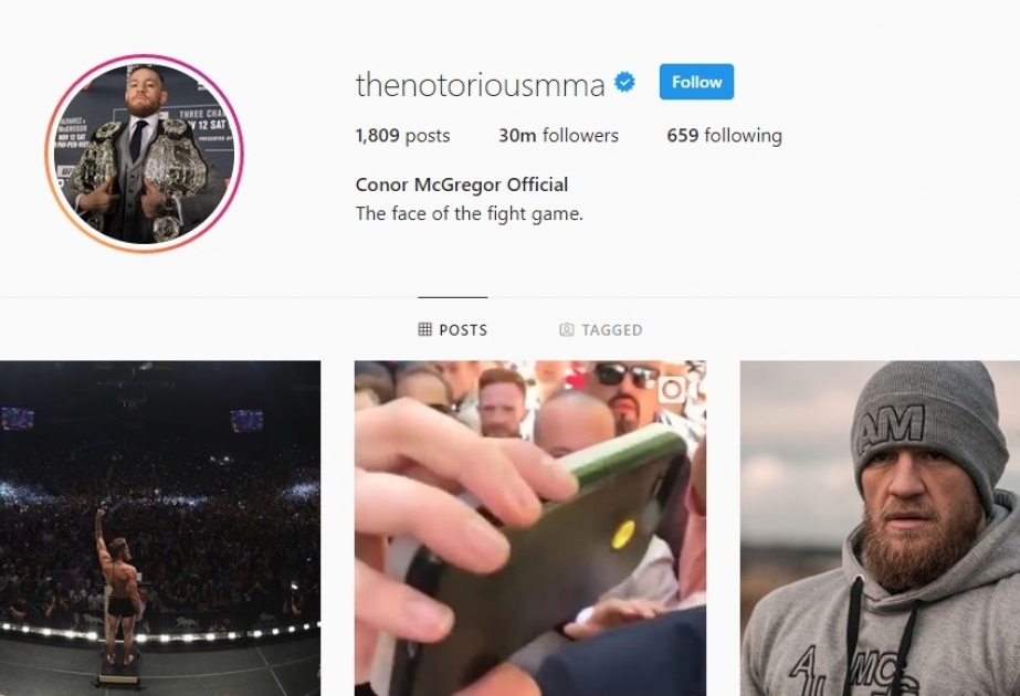 Konor Makqreqorun “Instagram” səhifəsindəki izləyicilərinin sayı 30 milyona çatıb