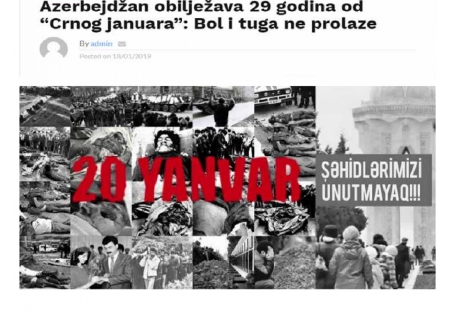 20 Yanvar faciəsi Monteneqronun xəbər portallarında işıqlandırılıb