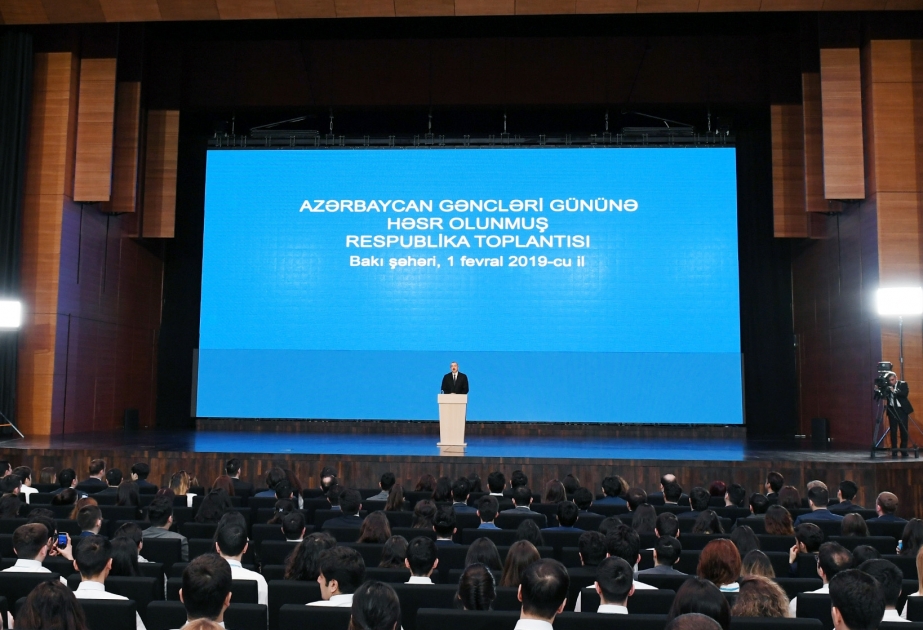 President Ilham Aliyev attended republican conference dedicated to Azerbaijani Youth Day VIDEO