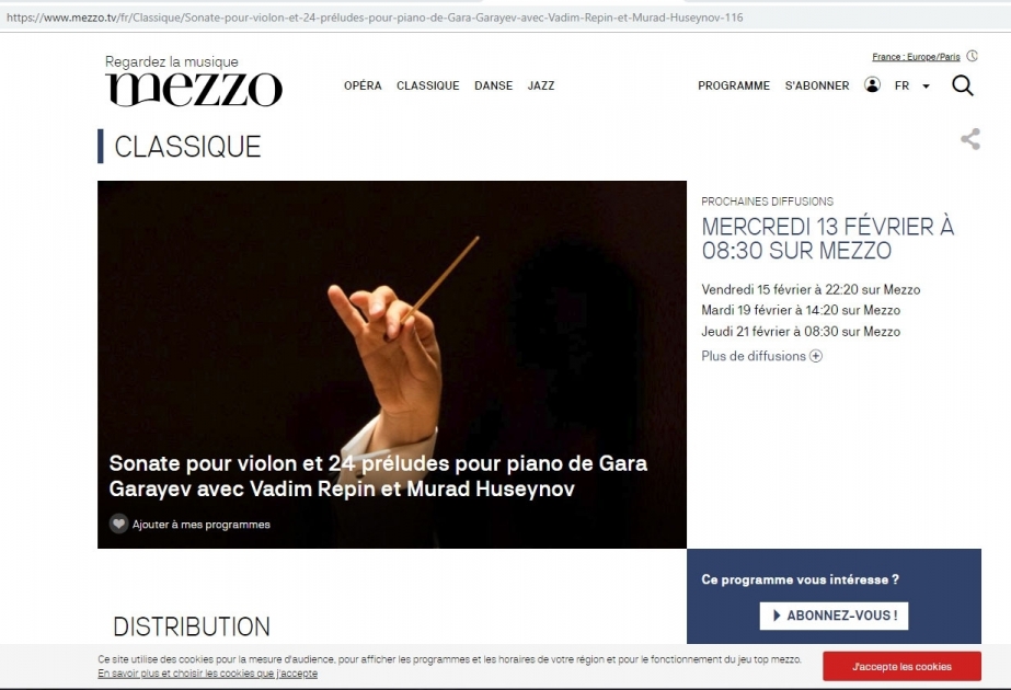 Музыка Кара Караева прозвучала на французском канале «Меззо»