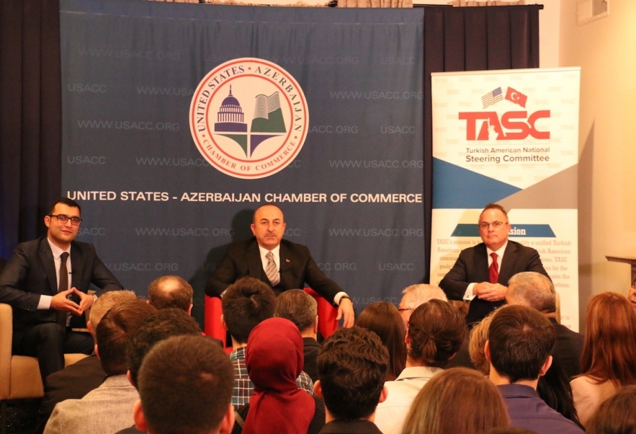 Turkish FM meets Azerbaijani and Turkish students in US