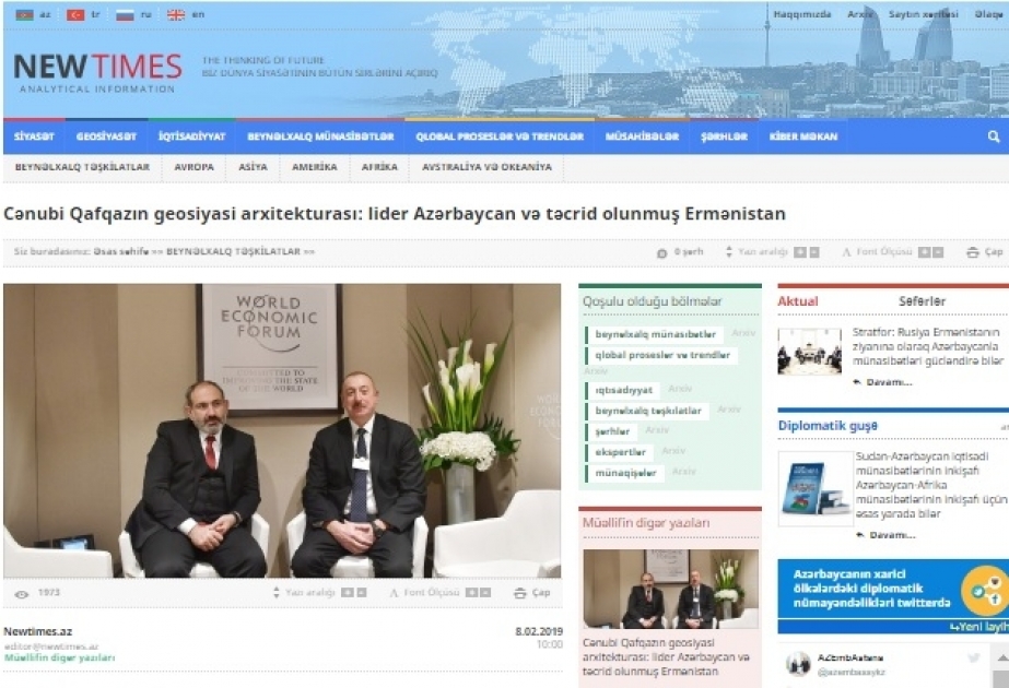 Cənubi Qafqazın geosiyasi arxitekturası: lider Azərbaycan və təcrid olunmuş Ermənistan