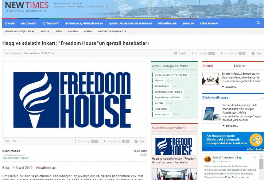 Haqq və ədalətin inkarı: "Freedom House"un qərəzli hesabatları