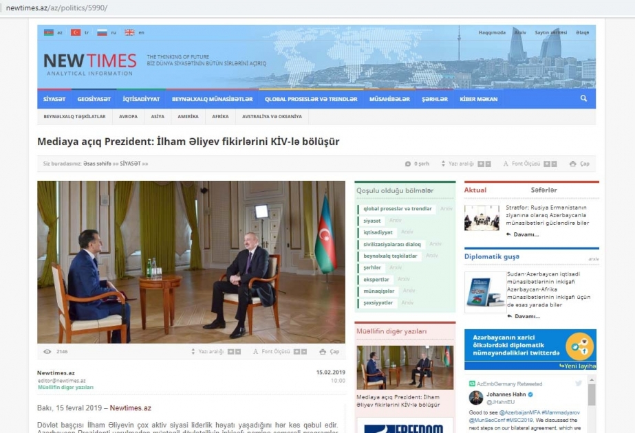 Mediaya açıq Prezident: İlham Əliyev fikirlərini KİV-lə bölüşür