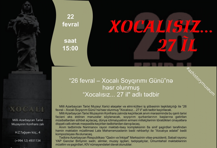 Muzeydə Xocalı soyqırımı ilə bağlı məruzələr dinləniləcək