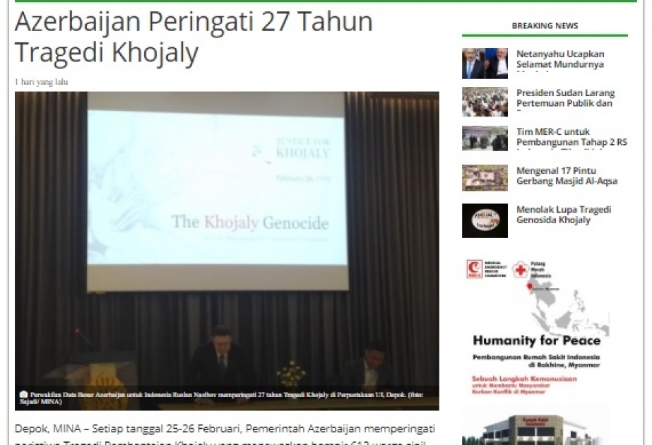 “The Jakarta Post” qəzeti: Xocalı qurbanları ədalət axtarırlar