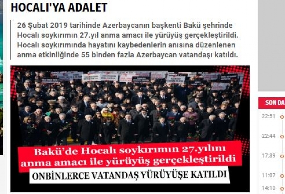 AZƏRTAC-ın büro rəhbərinin Bakıda keçirilən ümumxalq yürüşü barədə yazıları Türkiyə və Şimali Kipr mətbuatında dərc olunub