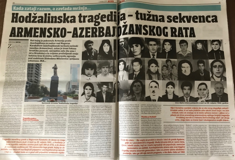 Xorvatiya mətbuatı Xocalı soyqırımı barədə yazır