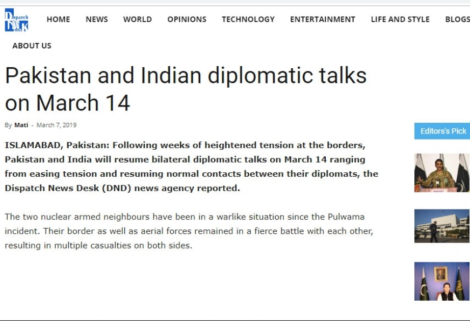 Pakistan and Indian diplomatic talks on March 14