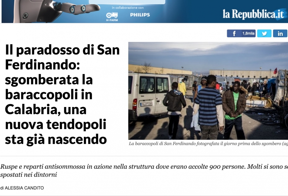 İtaliyanın San-Ferdinando şəhərindən miqrantlar çıxarılır