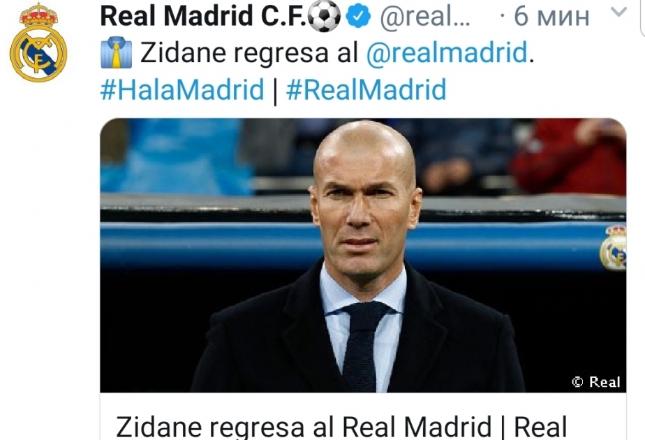 Zinəddin Zidan yenidən “Real Madrid” klubunun baş məşqçisi təyin olunub
