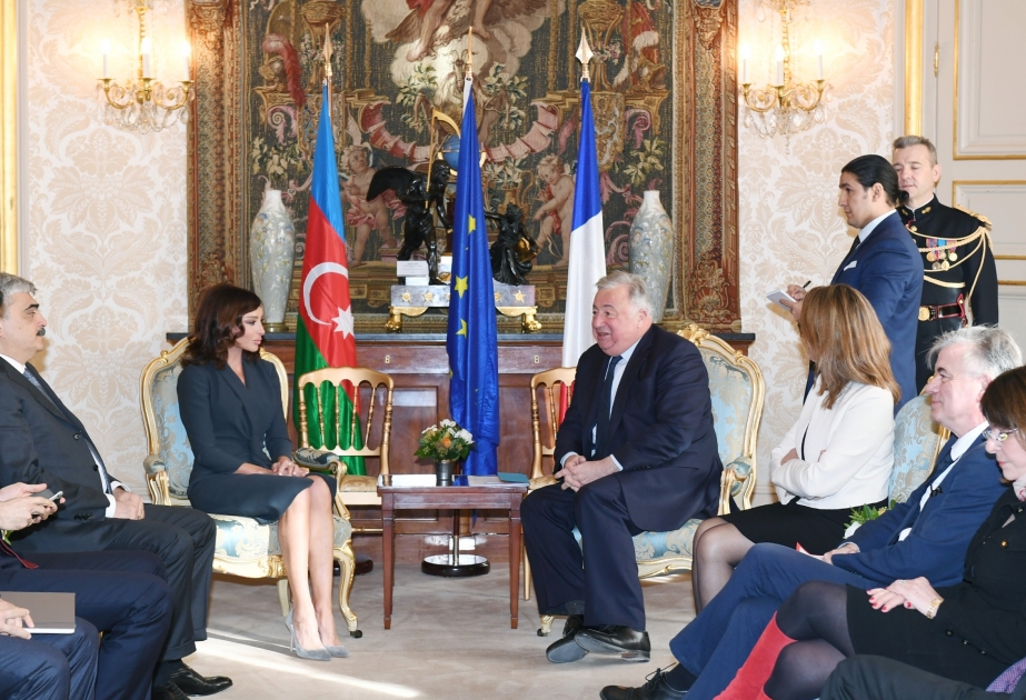 Erste Vizepräsidentin Mehriban Aliyeva trifft mit Präsident des französischen Senats Gérard Larcher