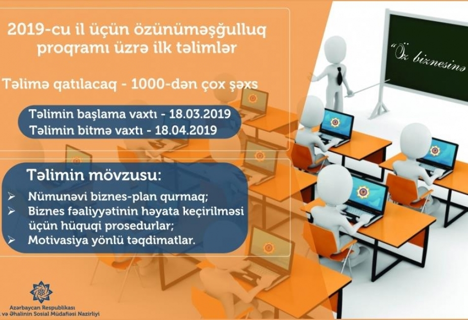 Özünüməşğulluq proqramı təlimlərində 1000-dən çox şəxs iştirak edəcək