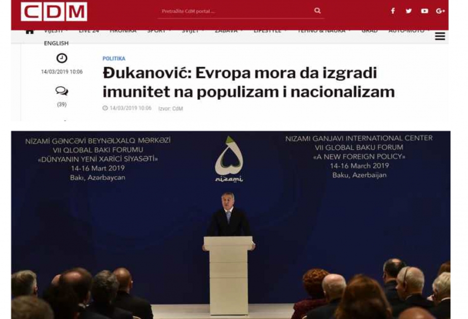 Monteneqro mətbuatı VII Qlobal Bakı Forumu haqqında yazıb