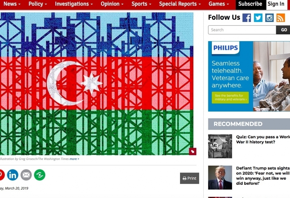 "The Washington Times" Azərbaycanın iqtisadi-siyasi nailiyyətlərindən yazıb