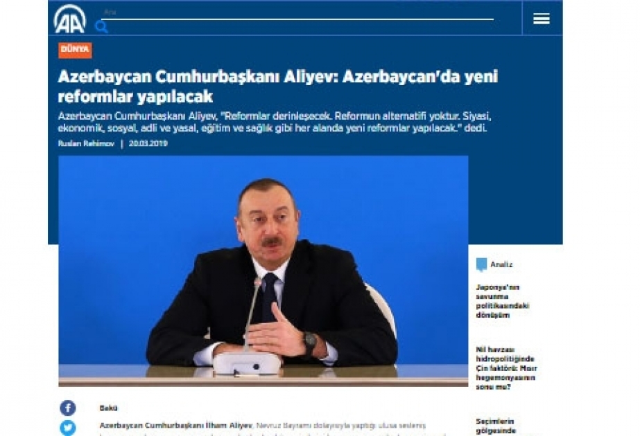 Türkiyə KİV-ləri Prezident İlham Əliyevin Azərbaycan xalqına bayram təbrikini geniş işıqlandırıb