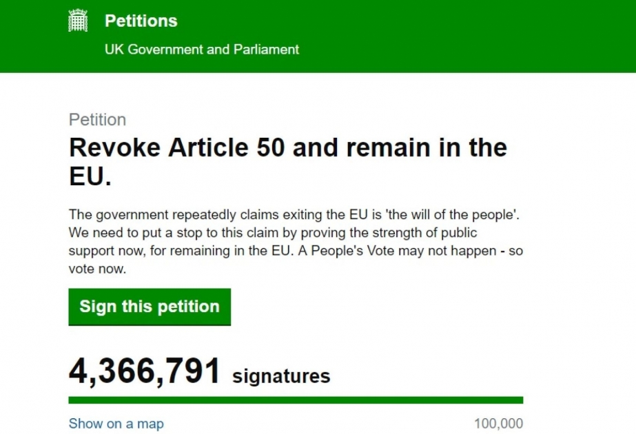 Böyük Britaniyada 5 milyon nəfər “Brexit”in əleyhinə səs verib