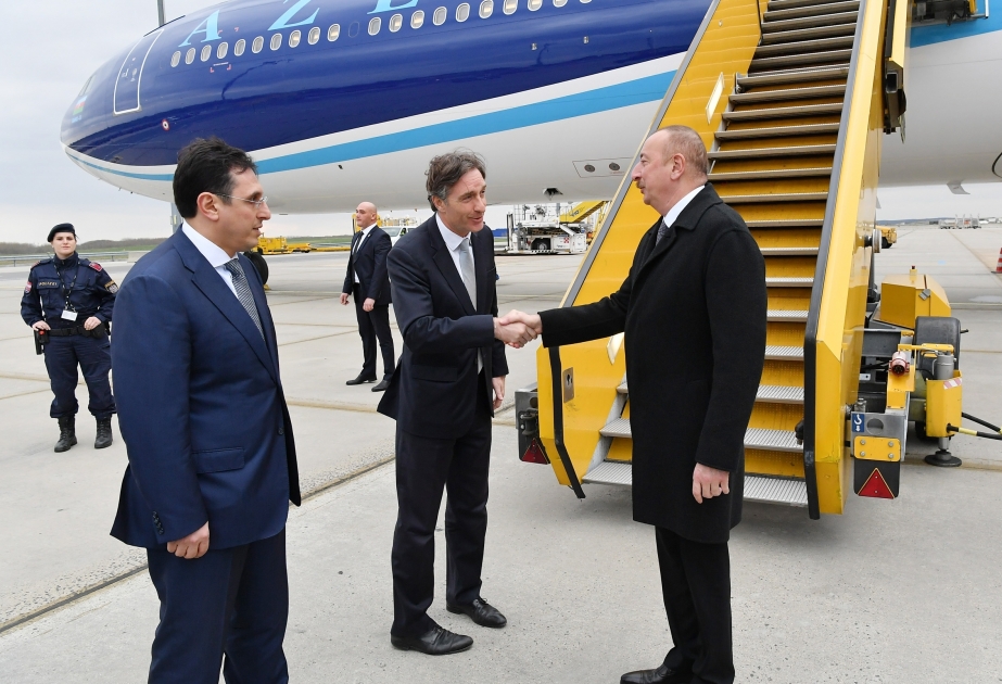 President Ilham Aliyev arrived in Austria for working visit VIDEO