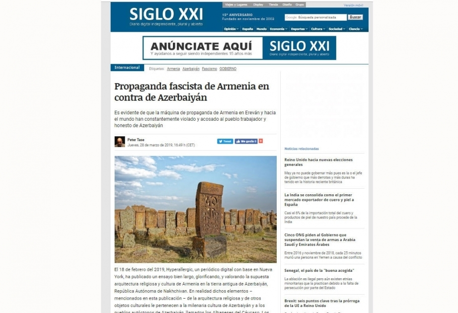Prensa española condena el vandalismo armenio