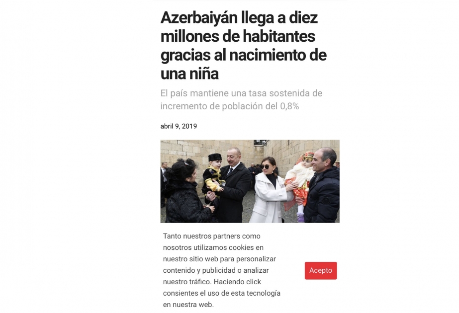 Журнал The Diplomat in Spain опубликовал статью о рождении 10-миллионного жителя Азербайджана
