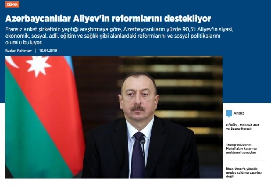 Anadolu Agentliyi: Azərbaycan xalqı İlham Əliyevin islahatlarını dəstəkləyir
