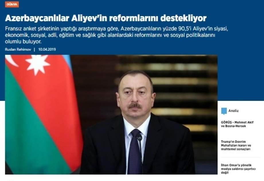 Agencia Anadolu: pueblo de Azerbaiyán apoya las reformas de Ilham Aliyev