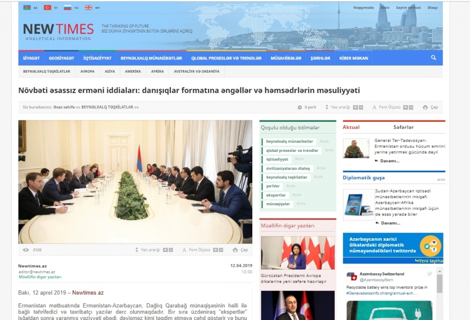 Növbəti əsassız erməni iddiaları: danışıqlar formatına əngəllər və həmsədrlərin məsuliyyəti