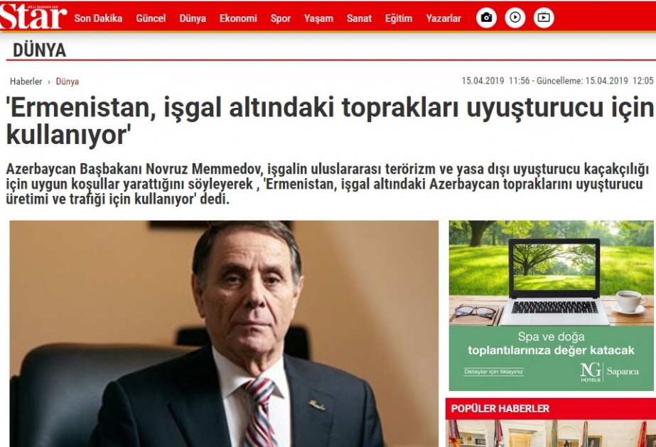 Türkiyə KİV-ləri: Ermənistan işğal altındakı torpaqlardan narkotik üçün istifadə edir