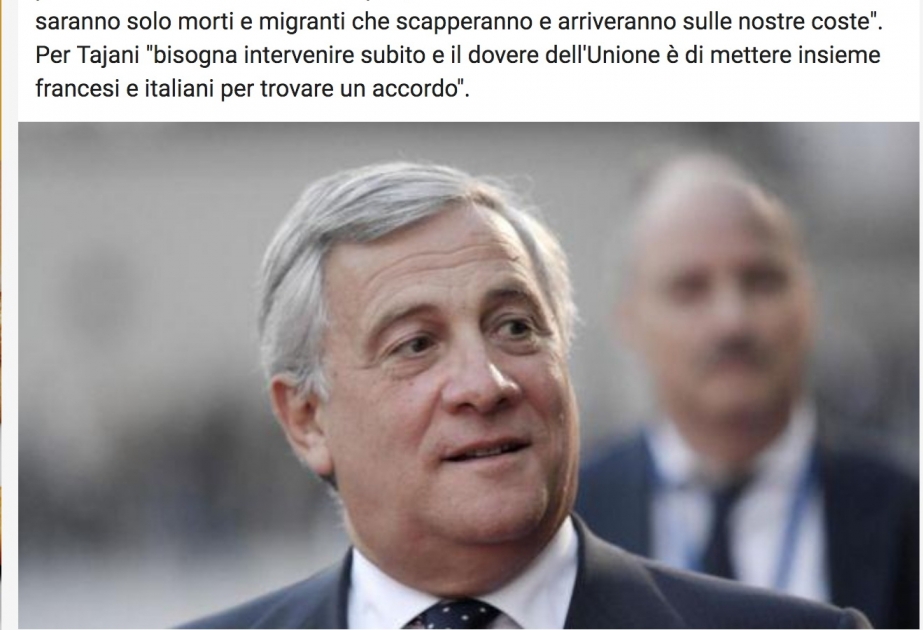 Antonio Tajani: İtaliya ilə Fransa arasında Liviyadakı siyasi vəziyyətlə bağlı razılıq əldə olunmalıdır