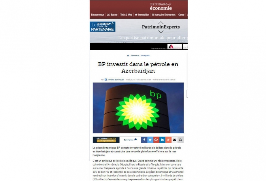 “Le Figaro”: BP Azərbaycanda neft sektoruna sərmayə yatırır