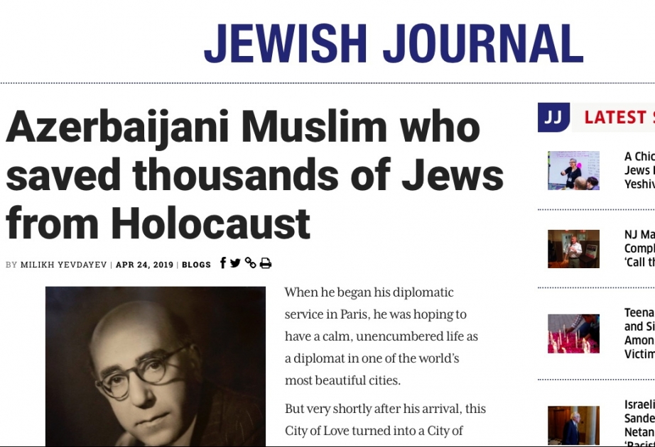 Американское издание Jewish Journal написало об азербайджанце, спасшем тысячи евреев от Холокоста