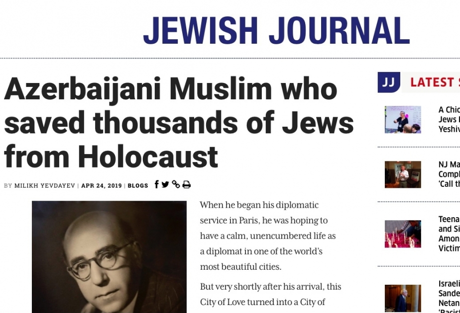 “Jewish Journal” nəşrində minlərlə yəhudini Holokostdan xilas etmiş azərbaycanlı haqqında məqalə dərc olunub