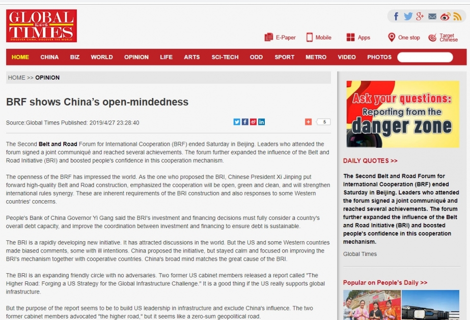 BRF shows China’s open-mindedness