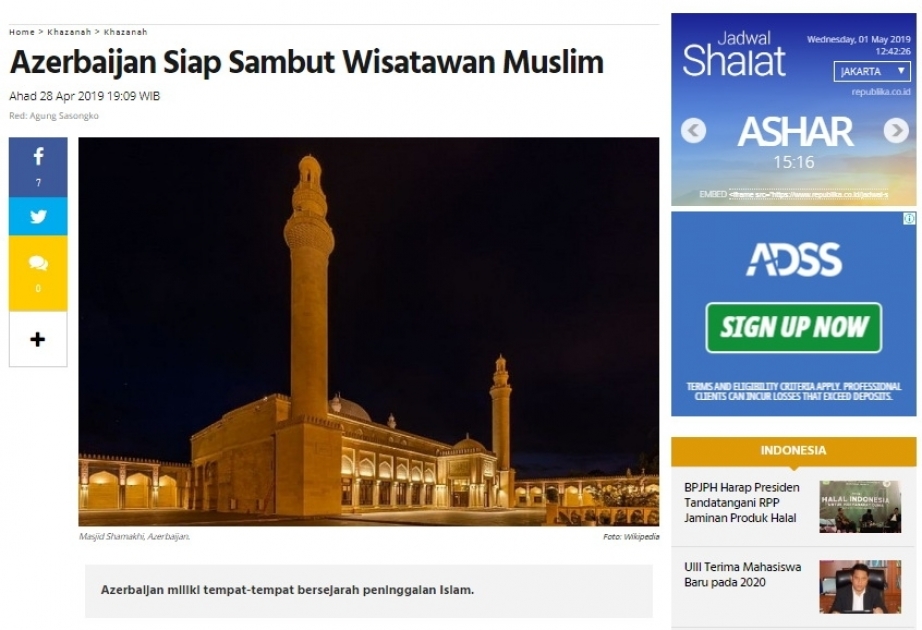 Medios de comunicación indonesios destacan el turismo religioso de Azerbaiyán