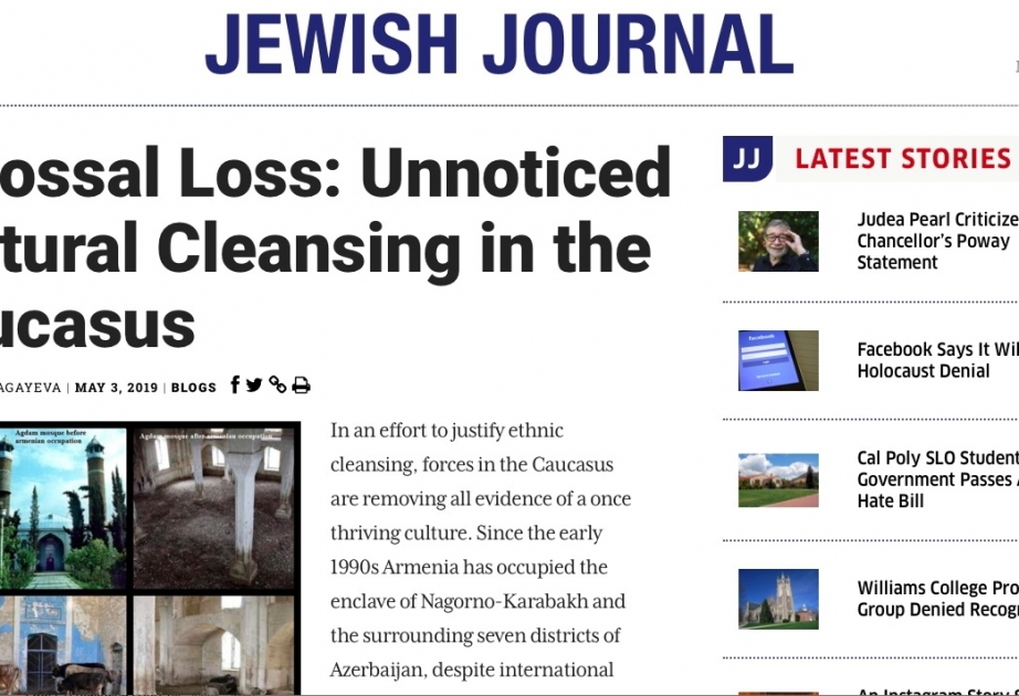 “Jewish Journal” nəşri Azərbaycanın işğal olunmuş ərazilərində abidələrin məhv edilməsindən yazıb